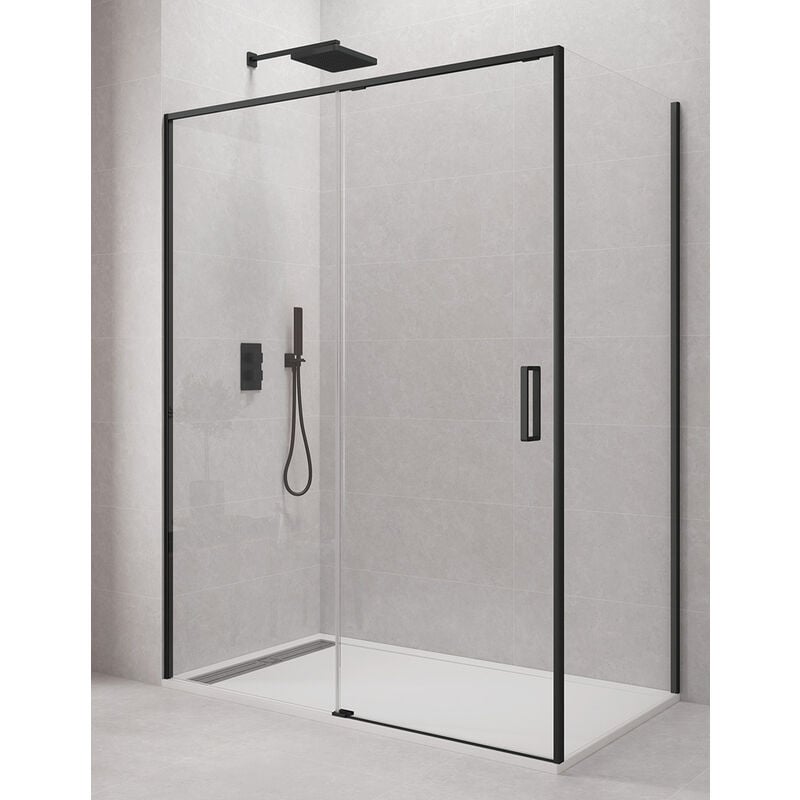 Cabine Paroi de douche angulaire Allstone cetus 1+1 avec côté fixe, sans profil inférieur 120x90 cm profil Noir