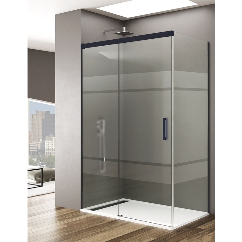 Cabine Paroi de douche d'angle 1+1 Allstone basic Avec côté fixe, Sans profil inférieur, 5 couleurs de profilés, 2 types de verre 6mm en aluminium