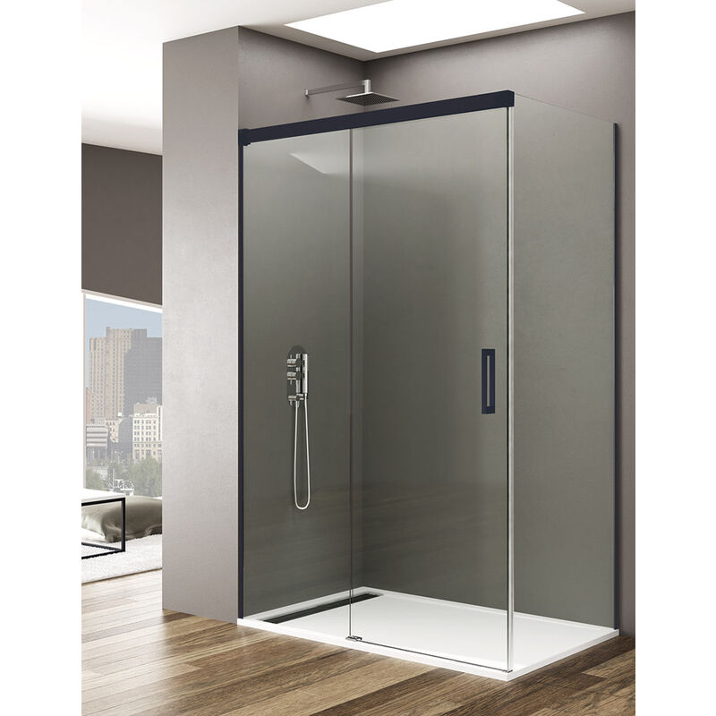 Allstone - Cabine Paroi de douche d'angle 1+1 basic Avec côté fixe, Sans profil inférieur, 5 couleurs de profilés, 2 types de verre 6mm en aluminium