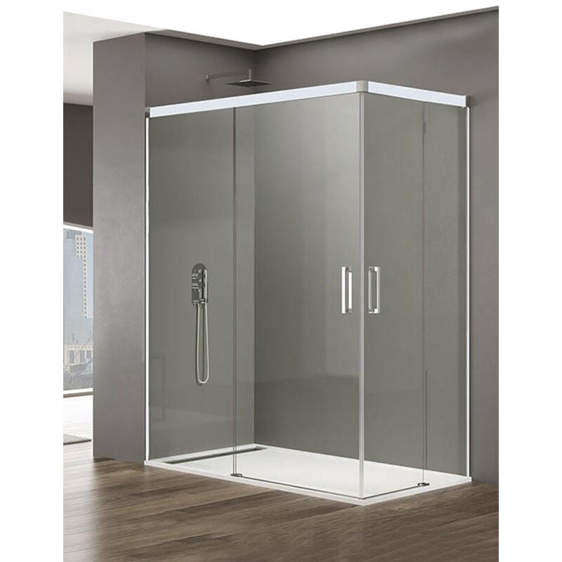 Allstone - Cabine Paroi de douche d'angle 2+2 basic, Sans profil inférieur, 5 couleurs de profilés, 2 types de verre 6mm en aluminium profil Blanc