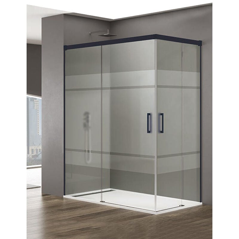 Cabine Paroi de douche d'angle 2+2 Allstone basic, Sans profil inférieur, 5 couleurs de profilés, 2 types de verre 6mm en aluminium profil Noir