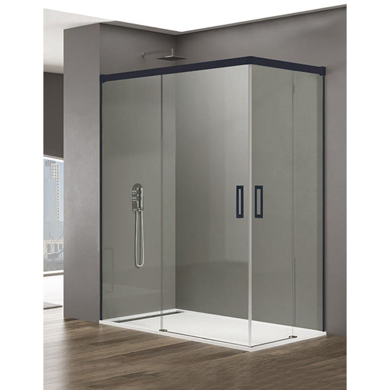 Allstone - Cabine Paroi de douche d'angle 2+2 basic, Sans profil inférieur, 5 couleurs de profilés, 2 types de verre 6mm en aluminium profil Noir