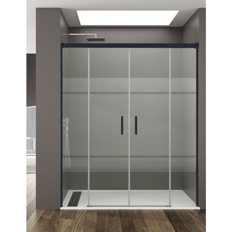 Allstone - Cabine Paroi de douche frontale 2+2 basic, Sans profil inférieur, 5 couleurs de profilés, 2 types de verre 6mm en aluminium profil Noir