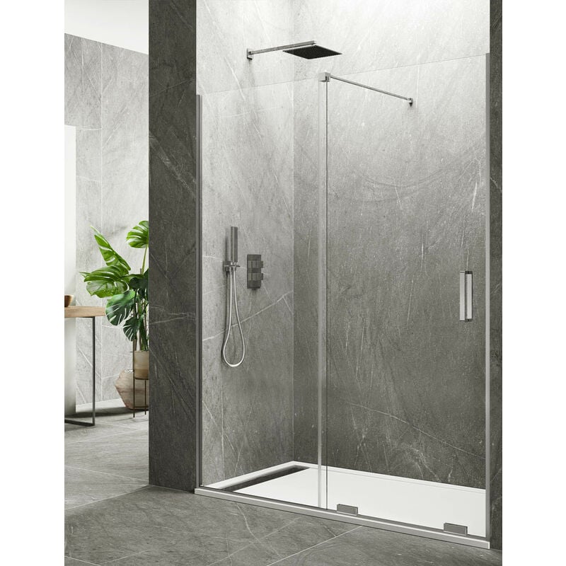 Cabine - Paroi de douche frontale keres 1+1 sans profilés supérieurs et inférierus. Verre de 8 mm 95-100 cm barre de stabilisation Perpendiculaire