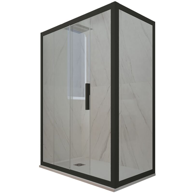 Forte - Cabine parois douche coulissante 70x100 Noir Matt Deco Duo