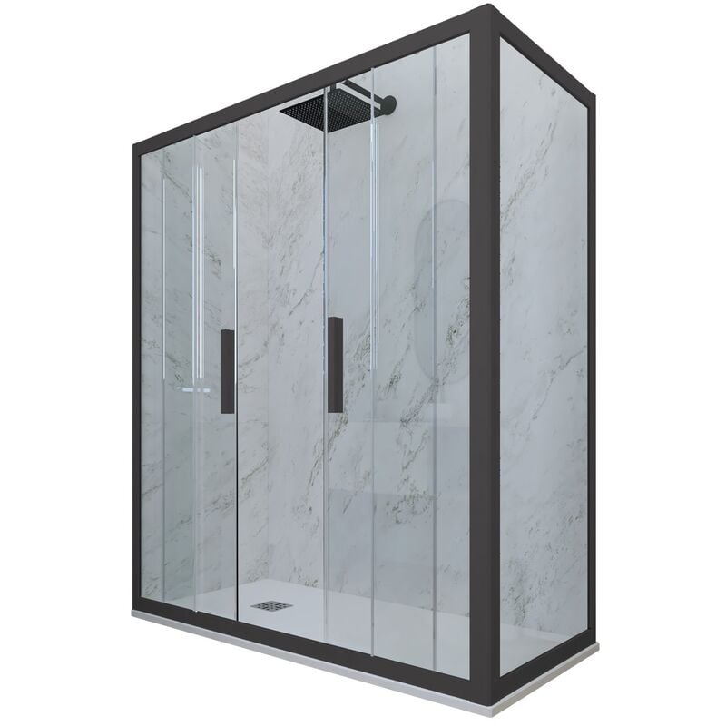 Forte - Cabine parois douche coulissante 80x120 Anthracite Glam Duo