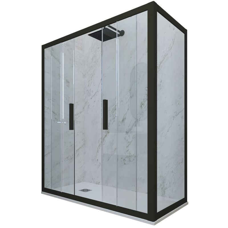 Forte - Cabine parois douche coulissante 80x170 Noir Matt Glam Duo