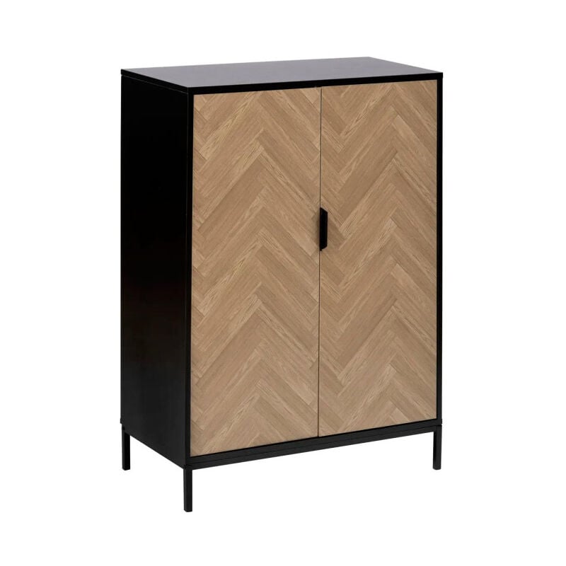 Cabinet 2 Portes "Chevrons" 110cm Naturel & Noir