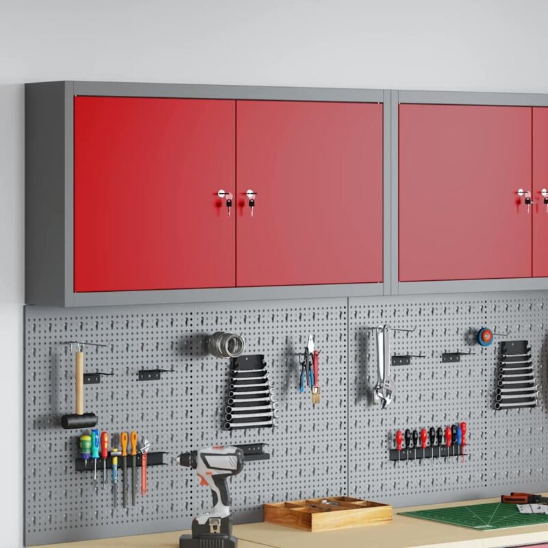 Armoire à outils avec étagère Rouge et Gris 50 x 20 x 55 cm
