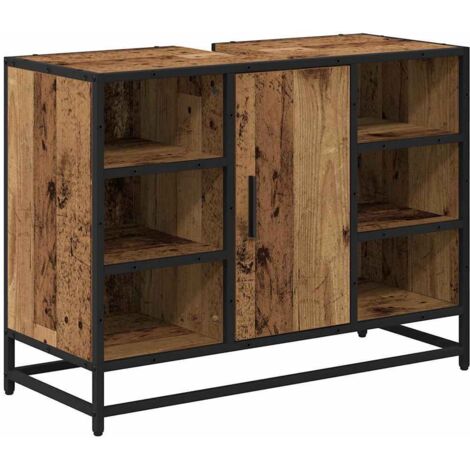Cabinet de salle de bain avec porte Bois Ancien 80 x 33 x 60 cm CFW376191