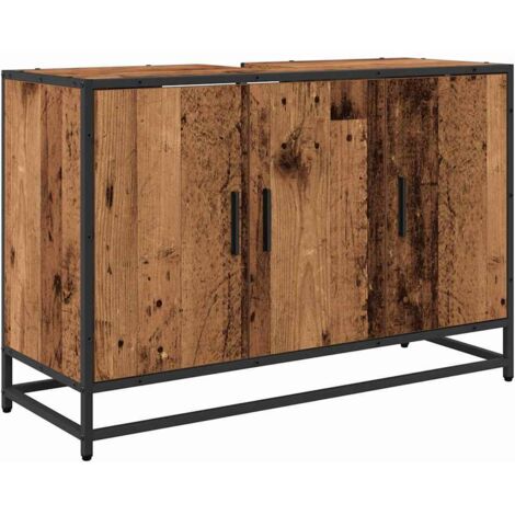 Cabinet de salle de bain avec porte Bois Ancien 90 x 33 x 60 cm CFW838617