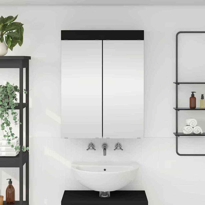 vidaXL Amoire de salle de bain avec miroir avec étagère TULUM Noir