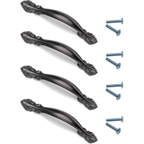 Cabinet Door Arch Handle, 4 Pieces Arched Cabinet Handle, Black Vintage Cabinet Handle, with 8 Screws for Kitchen Cabinets, Drawers, Wooden Doors, Garden Doors (Black) Black