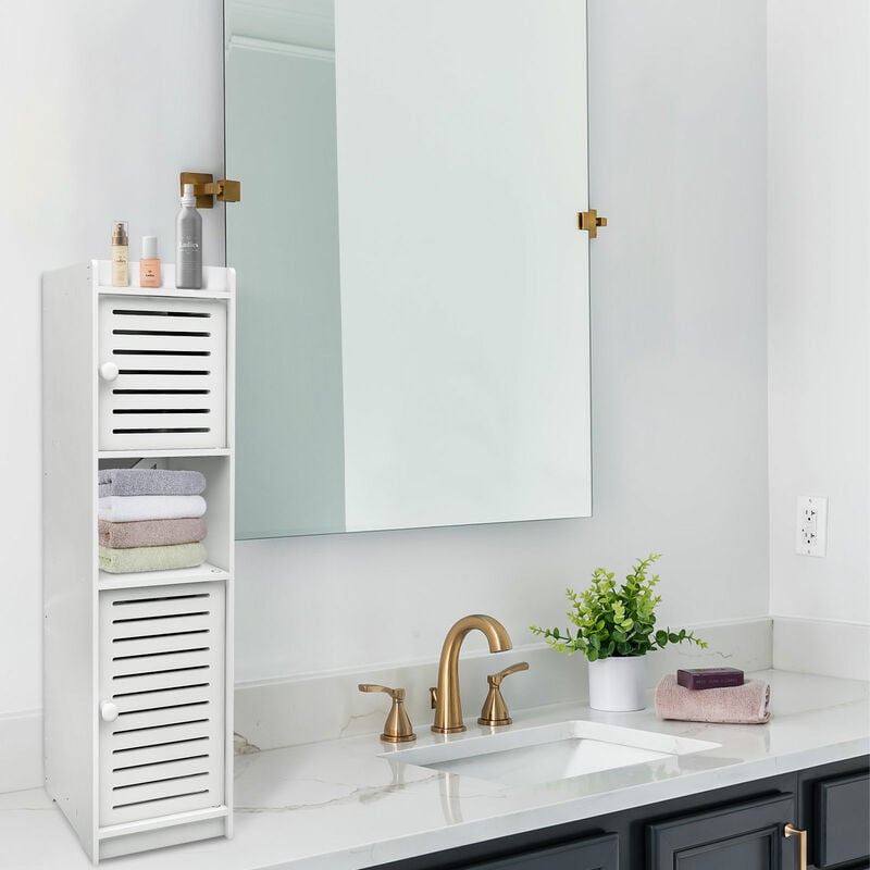 Cabinet Etagère Salle de Bains, Meuble de Salle de Bain sur Pied Meuble, Polyvalent Imperméable Apparence Elégante, Colonne Salle de Bain, Blanc,