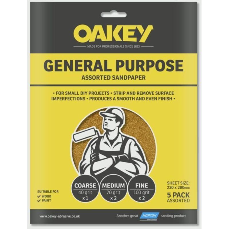 Oakey 66261135685 Glasspaper Sanding Sheets 230 x 280mm Assorted 5 OAK58286