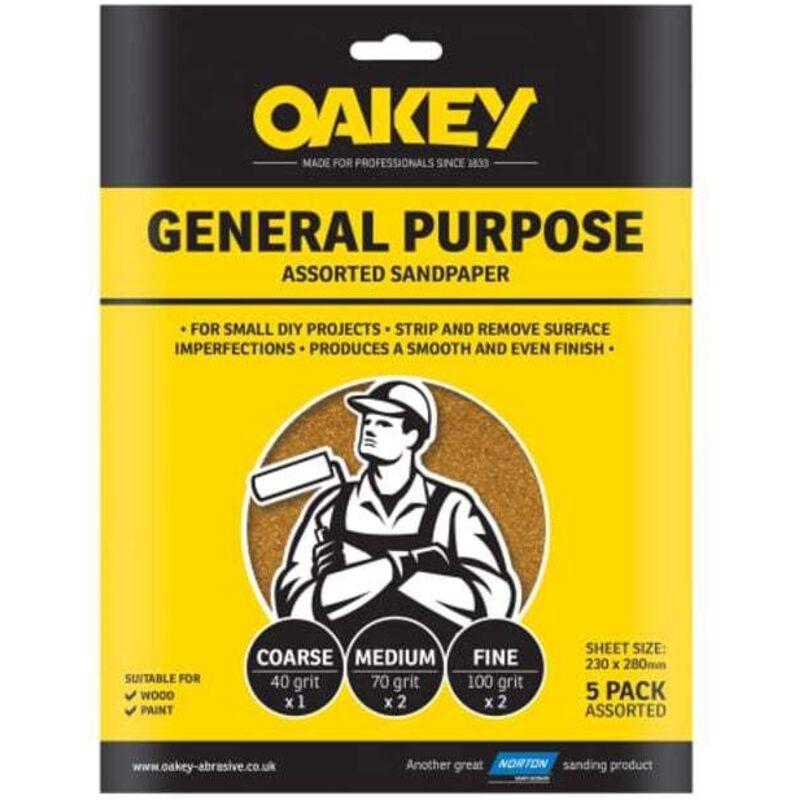 Oakey 66261135687 Glasspaper Sanding Sheets 230 x 280mm Fine 100G 5 OAK58287