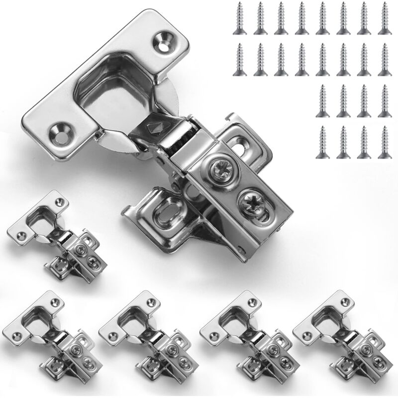 Cabinet Hinges, 6 Pack Stainless Steel Overlay Hinges Soft Close Kitchen Cabinet Door Hinges with Mounting Screws