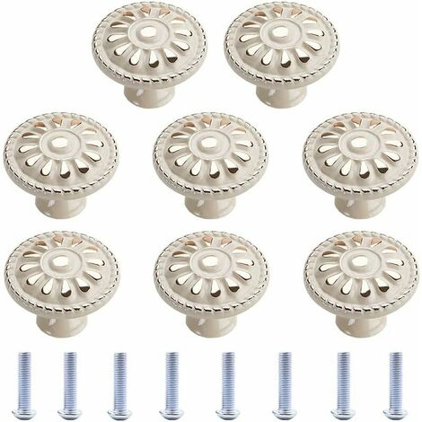 Cabinet Knob 8 Pieces Round Drawer Pull Handle Cabinet Knobs Drawer Knob Cabinet Handle Kitchen Drawer Cabinet Door Knobs White Vintage Cabinet Knob