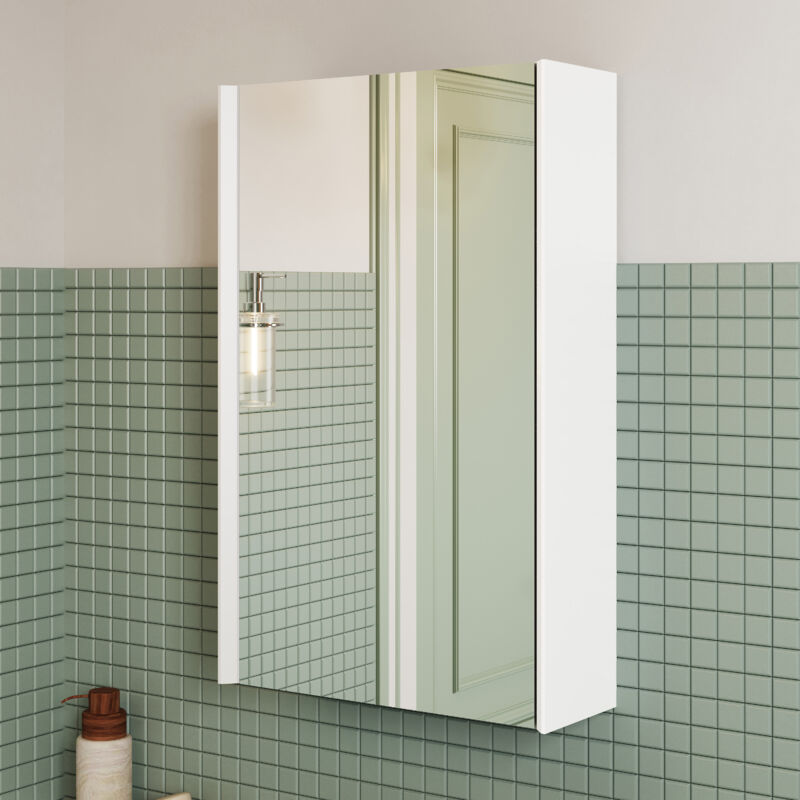 Bridge Beno - Meuble de Salle de Bain Mural avec Porte-Miroir – Armoire Compacte à 1 Porte Réversible (Gauche/Droite), Étagère Réglable Intérieure et