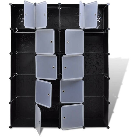 Cabinet modulable avec 14 compartiments noir et blanc 37x146x180,5
