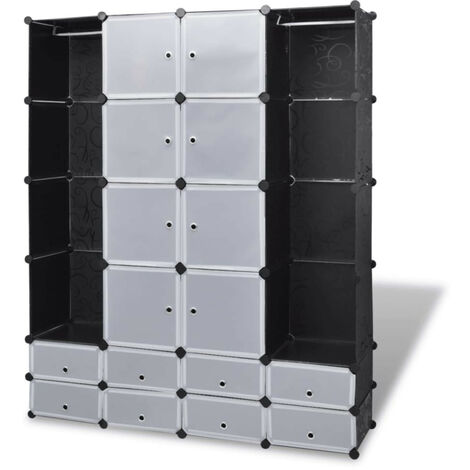 Cabinet modulable avec 18 compartiments noir et blanc 37x146x180,5