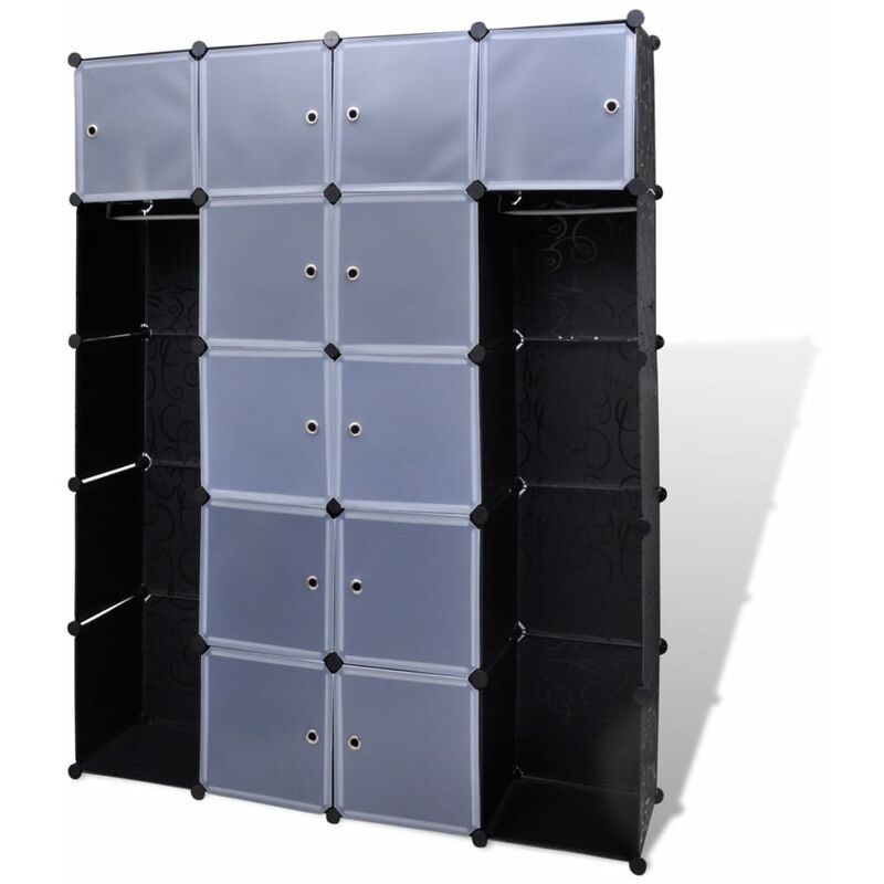 cabinet modulaire avec 14 compartiments 37x146x180,5 cm noir et blanc