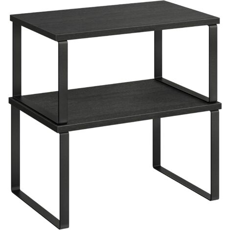 Cabinet Organizer Shelf, Set of 2 Kitchen Counter Shelves, Kitchen Storage, Spice Rack, Stackable, Expandable, Metal and Engineered Wood, Ink Black and Charcoal Black