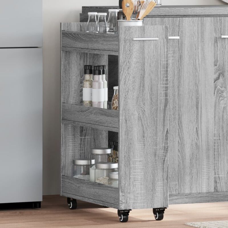 Vidaxl - Cabinet With Wheels Grey Sonoma 60x22x79 Cm Engineered Wood