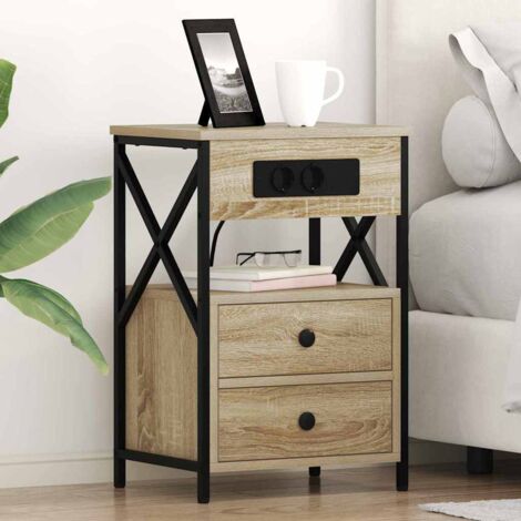Cabinete de Noche con Estación de Carga con cajón Roble Sonoma vidaXL