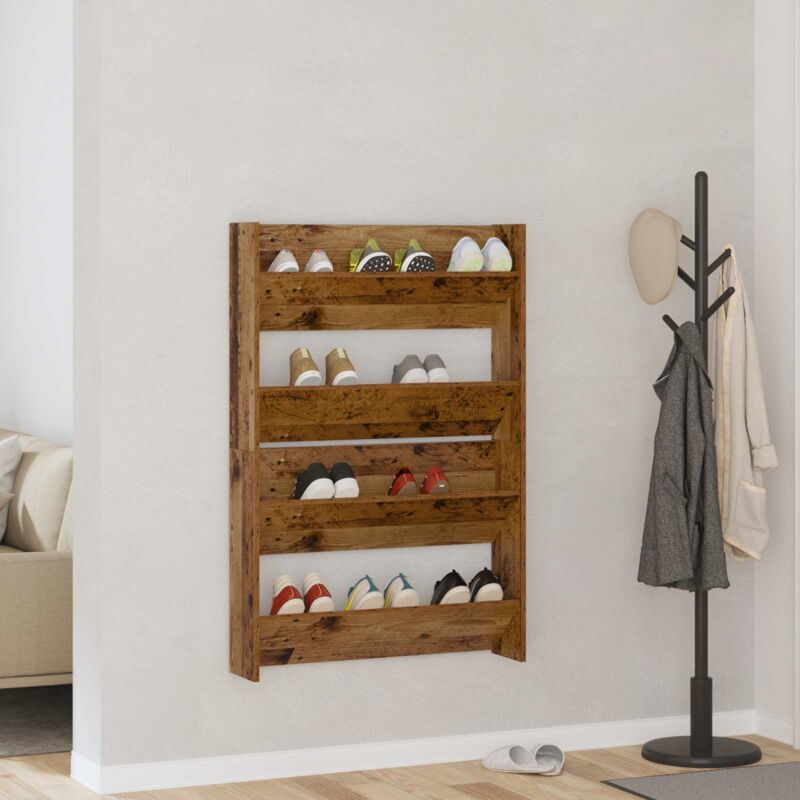 Torana - Cabinets à chaussures muraux avec étagère 2 pcs Bois ancien