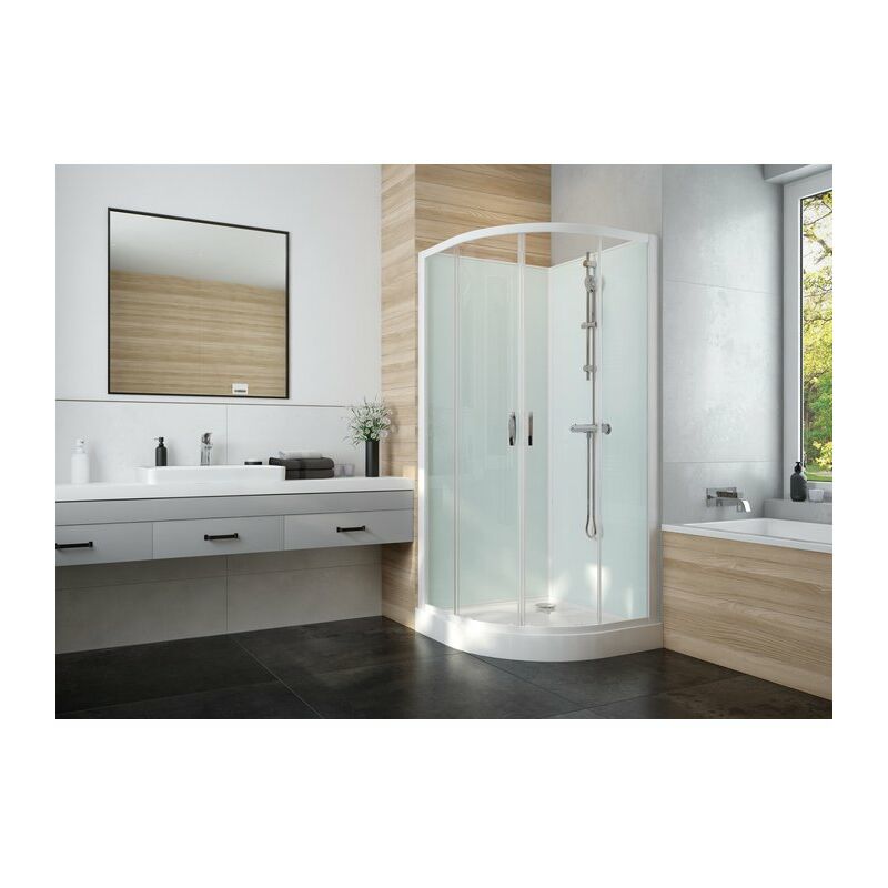 Leda - Cabine de douche Izi Glass2 1/4 de rond - Porte coulissante - Verre transparent - 90 cm