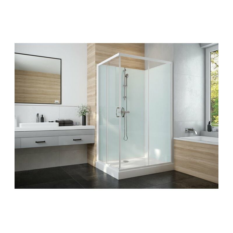 Leda - Cabine de douche Izi Glass2 Carrée - Portes coulissantes - Verre transparent - 80 x 80 cm
