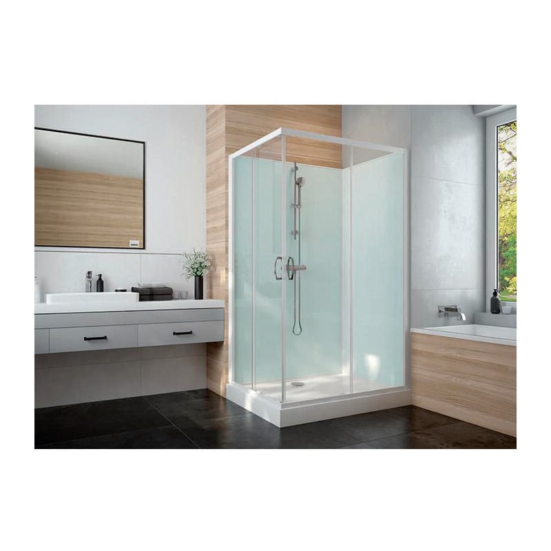 Leda - Cabine de douche Izi Glass2 Rectangle - Portes coulissantes - Verre transparent - 100 x 80 cm