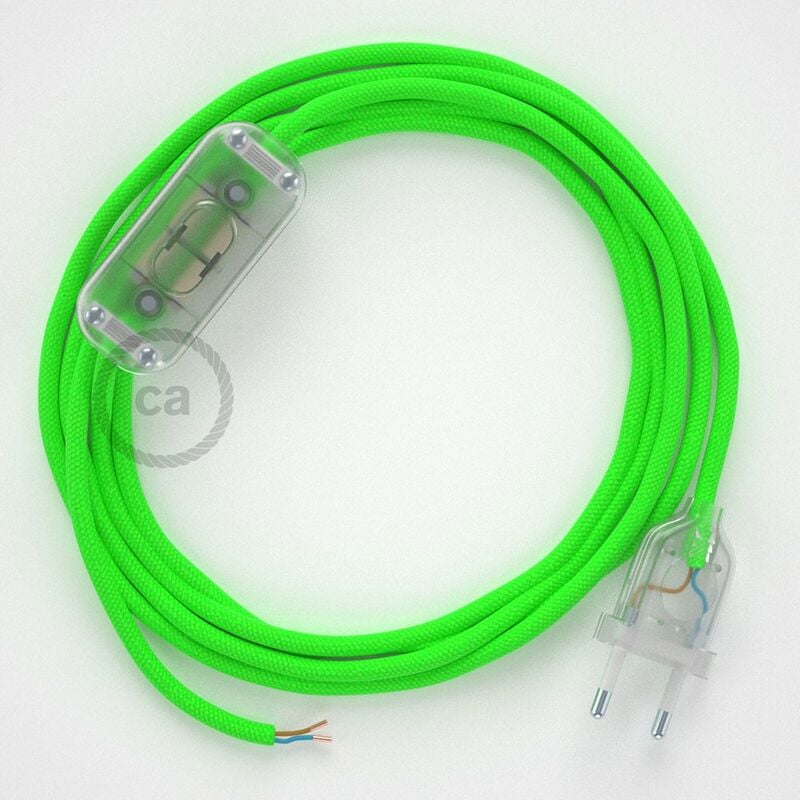 Image of Creative Cables - Cablaggio per lampada, cavo RF06 Effetto Seta Verde Fluo 1,80 m. Scegli il colore dell'interuttore e della spina. Trasparente