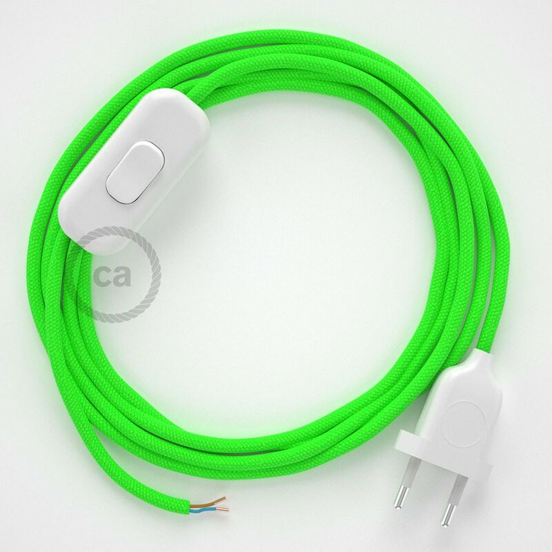 Image of Creative Cables - Cablaggio per lampada, cavo RF06 Effetto Seta Verde Fluo 1,80 m. Scegli il colore dell'interuttore e della spina. Bianco