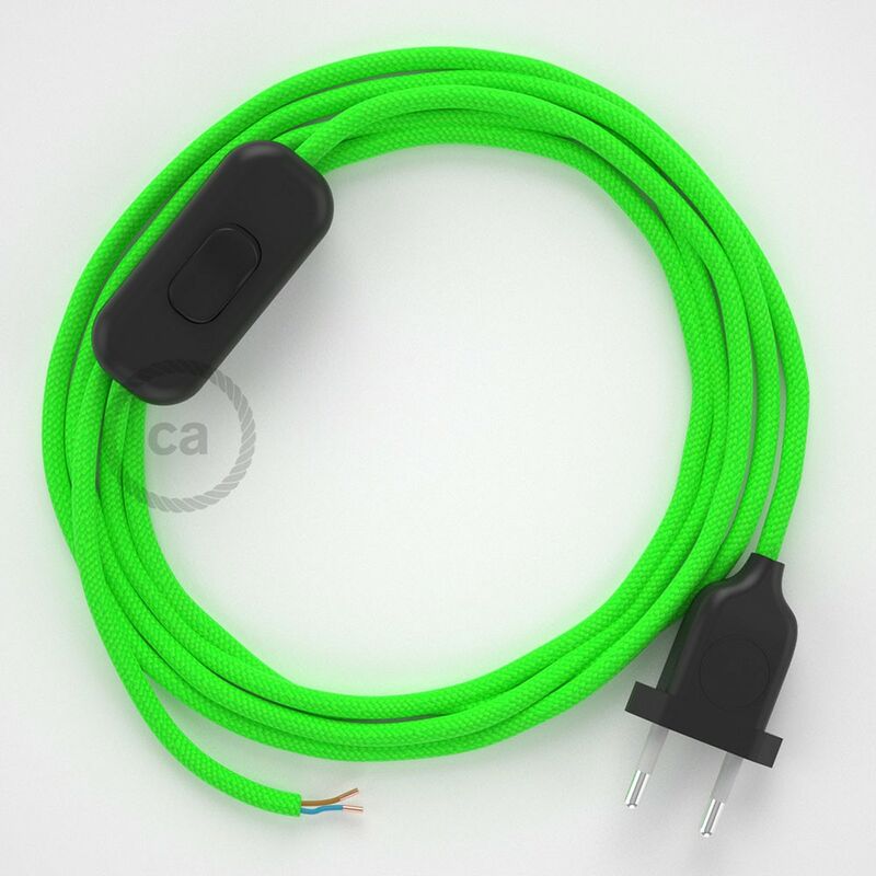 Image of Creative Cables - Cablaggio per lampada, cavo RF06 Effetto Seta Verde Fluo 1,80 m. Scegli il colore dell'interuttore e della spina. Nero