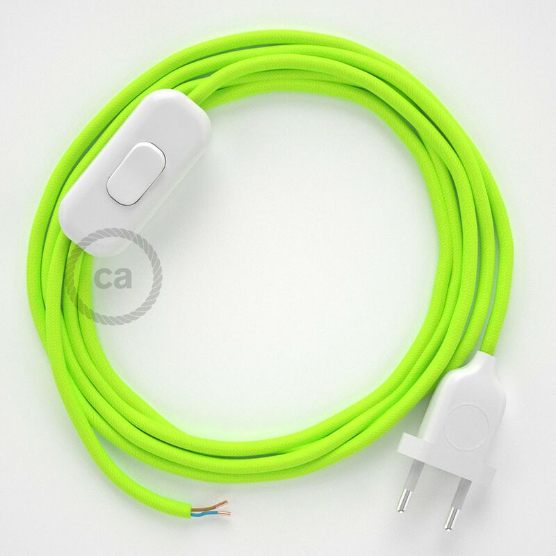 Image of Creative Cables - Cablaggio per lampada, cavo RF10 Effetto Seta Giallo Fluo 1,80 m. Scegli il colore dell'interuttore e della spina. Bianco