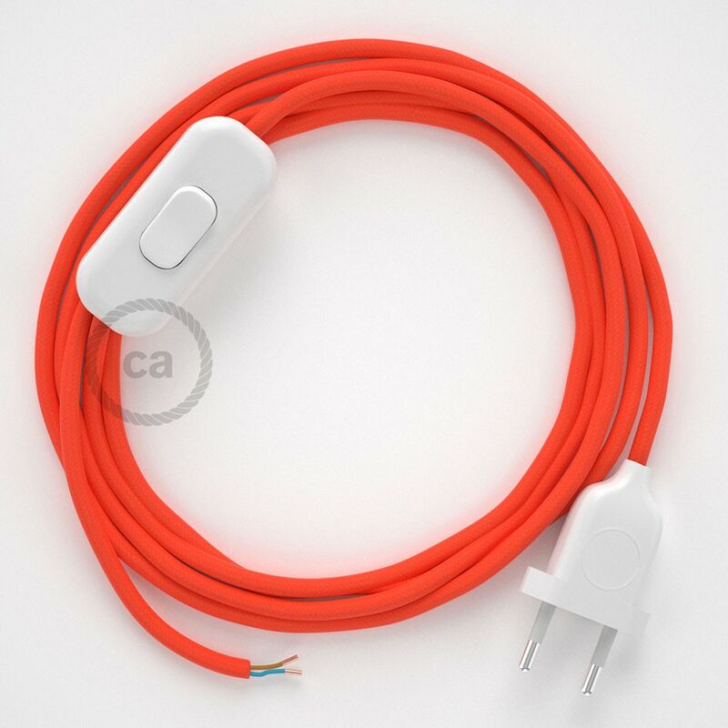 Image of Creative Cables - Cablaggio per lampada, cavo RF15 Effetto Seta Arancione Fluo 1,80 m. Scegli il colore dell'interuttore e della spina. Bianco