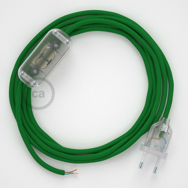 Image of Cablaggio per lampada, cavo RM06 Effetto Seta Verde 1,80 m. Scegli il colore dell'interuttore e della spina. Trasparente