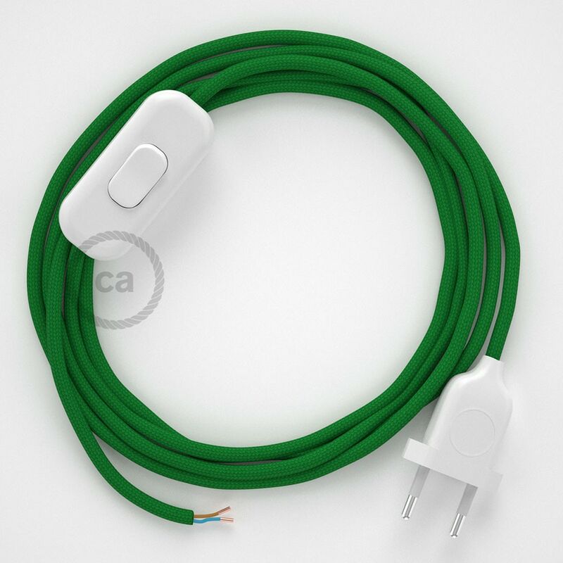 Image of Creative Cables - Cablaggio per lampada, cavo RM06 Effetto Seta Verde 1,80 m. Scegli il colore dell'interuttore e della spina. Bianco
