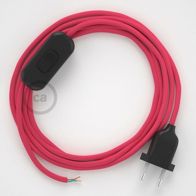 Image of Creative Cables - Cablaggio per lampada, cavo RM08 Effetto Seta Fucsia 1,80 m. Scegli il colore dell'interuttore e della spina. Nero