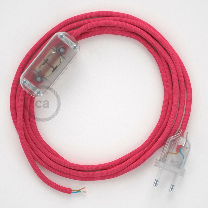 Image of Creative Cables - Cablaggio per lampada, cavo RM08 Effetto Seta Fucsia 1,80 m. Scegli il colore dell'interuttore e della spina. Trasparente