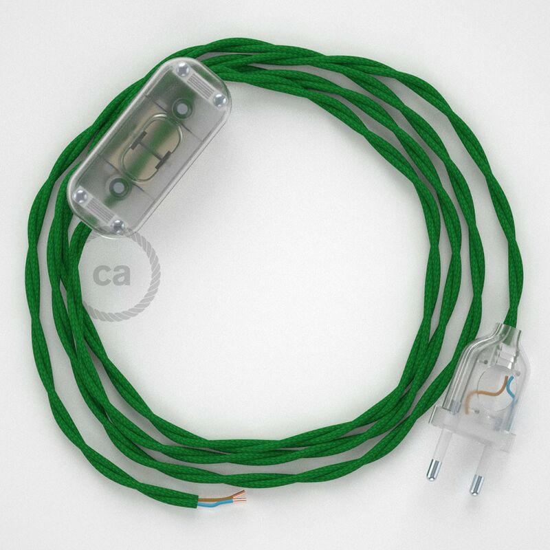 Image of Cablaggio per lampada, cavo TM06 Effetto Seta Verde 1,80 m. Scegli il colore dell'interuttore e della spina. Trasparente