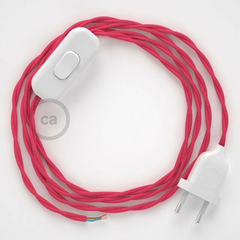 Image of Creative Cables - Cablaggio per lampada, cavo TM08 Effetto Seta Fucsia 1,80 m. Scegli il colore dell'interuttore e della spina. Bianco