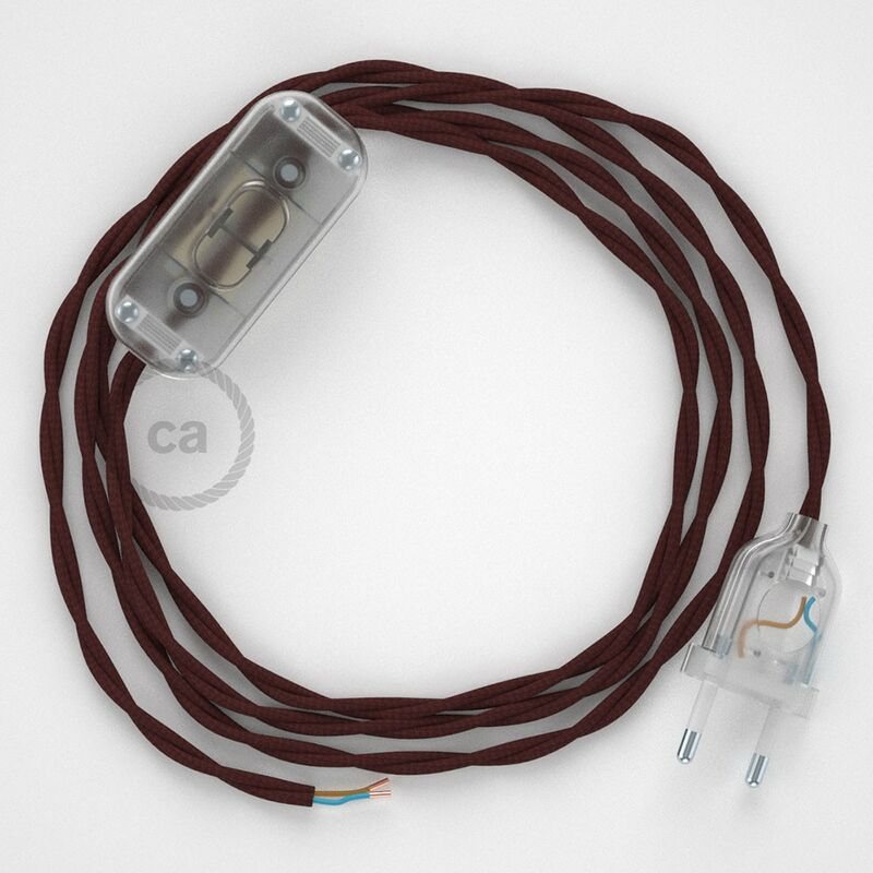 Image of Cablaggio per lampada, cavo TM19 Effetto Seta Bordeaux 1,80 m. Scegli il colore dell'interuttore e della spina. Trasparente