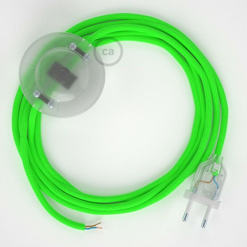 Image of Cablaggio per piantana, cavo RF06 Effetto Seta Verde Fluo 3 m. Scegli il colore dell'interruttore e della spina. Trasparente