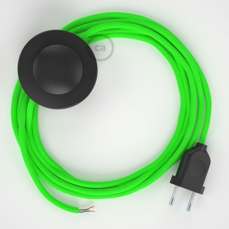 Image of Creative Cables - Cablaggio per piantana, cavo RF06 Effetto Seta Verde Fluo 3 m. Scegli il colore dell'interruttore e della spina. Nero