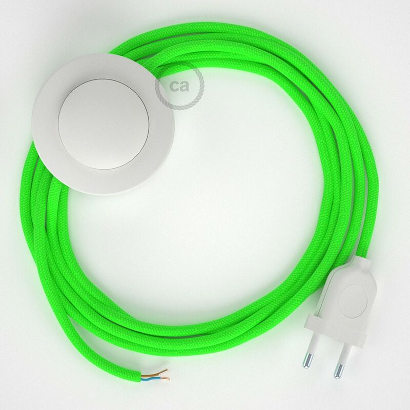 Image of Creative Cables - Cablaggio per piantana, cavo RF06 Effetto Seta Verde Fluo 3 m. Scegli il colore dell'interruttore e della spina. Bianco