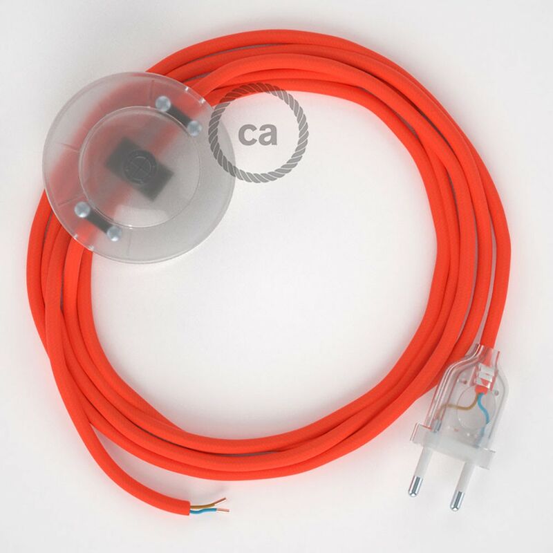 Image of Creative Cables - Cablaggio per piantana, cavo RF15 Effetto Seta Arancione Fluo 3 m. Scegli il colore dell'interruttore e della spina. Trasparente