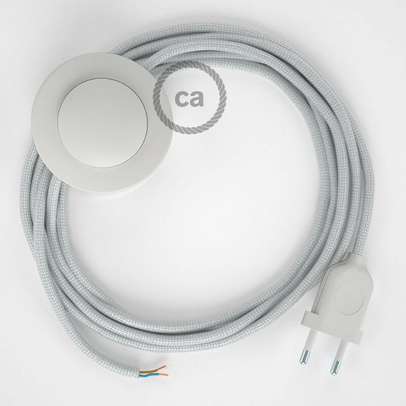 Image of Creative Cables - Cablaggio per piantana, cavo RM02 Effetto Seta Argento 3 m. Scegli il colore dell'interruttore e della spina. Bianco